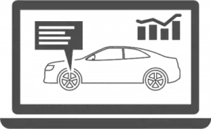 Zeigt eine kleine Grafik wie ein Auto geprüft wird. Das soll dokumentieren, dass ein Auto in der Werkstatt ist und seine Inspektion bzw. Wartung bekommt. Bei einem Autoabo sind die Werkstattkosten für Arbeitszeit und Verschleißteile idealerweise inklusive.