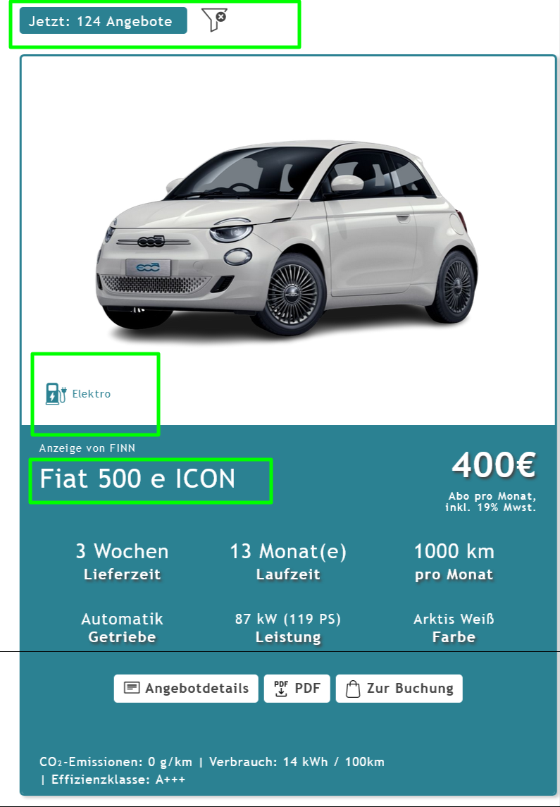 Fiat 500 e ICON ab 400,- Euro Fiat 500 E-Auto im Abo