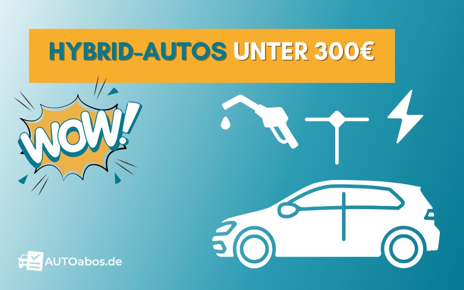 Hybridautos in der Preiskategorie unter 300 Euro monatlich. Hybridautos haben einen Verbrennungsmotor, sowie einen E-Motor.
